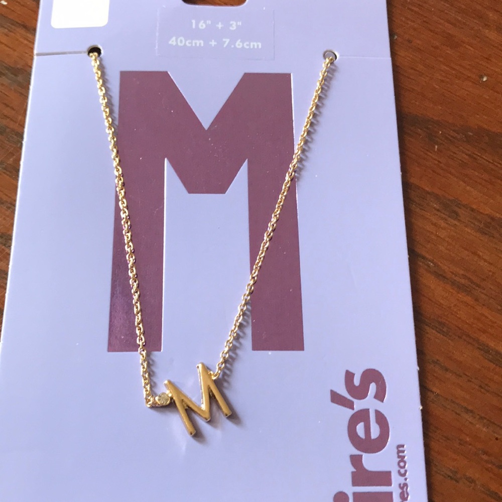 New necklace gold tone Claire’s 16 inches long initial M